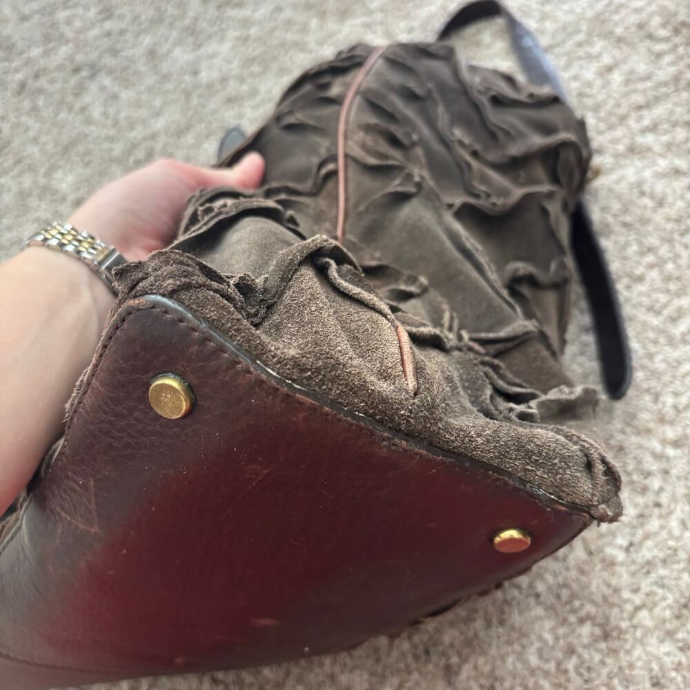 Cole Haan Sloane Woven Brown Suede Tote Bag Hobo Chocolate Weekender - Picture 11 of 16